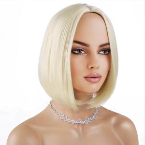Black Bob Wig for Women Short Black Wigs Straight Middle Part Black Hair Wig Natural Looking Heat Resistant Synthetic Wigs(Light Blonde)