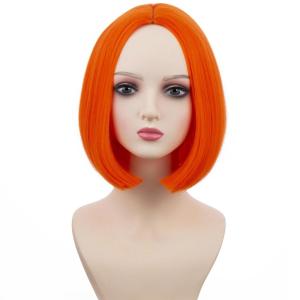 Black Bob Wig for Women Short Black Wigs Straight Middle Part Black Hair Wig Natural Looking Heat Resistant Synthetic Wigs(Orange)