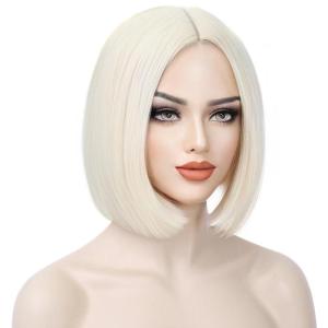 Black Bob Wig for Women Short Black Wigs Straight Middle Part Black Hair Wig Natural Looking Heat Resistant Synthetic Wigs(Platinum Blonde)