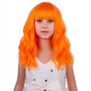 Black Kids Child Wig Shoulder Length Black Wavy Wigs with Bangs for Gilrs Heat Resistant Synthetic Girls Wig Daily Wear Wigs(Bright Orange)