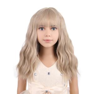 Black Kids Child Wig Shoulder Length Black Wavy Wigs with Bangs for Gilrs Heat Resistant Synthetic Girls Wig Daily Wear Wigs(Flaxen Blonde)