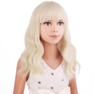 Black Kids Child Wig Shoulder Length Black Wavy Wigs with Bangs for Gilrs Heat Resistant Synthetic Girls Wig Daily Wear Wigs(Platinum Blonde)