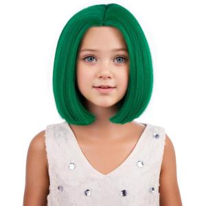 Kids Orange Bob Wig Child Short Straight Ginger Bob Wig for Girls Cosplay Party Daily Wear Heat Resistant Synthetic Wig (Orange)(Green)