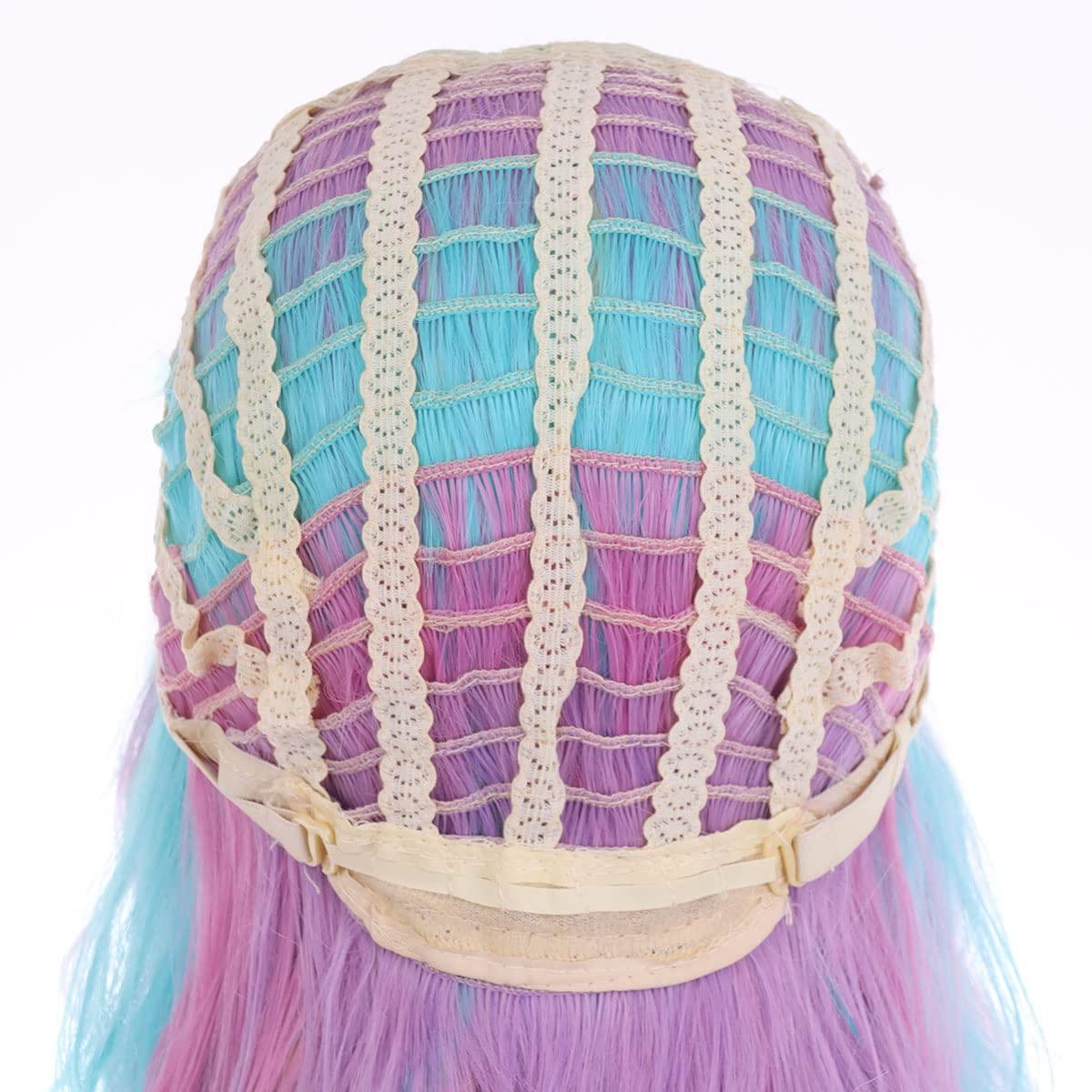 image14 Inches Rainbow Wig Short Wavy Pastel Wig with Bangs Multi Color Wigs for Women Girls Heat Resistant Synthetic Cosplay Costume WigsColorful