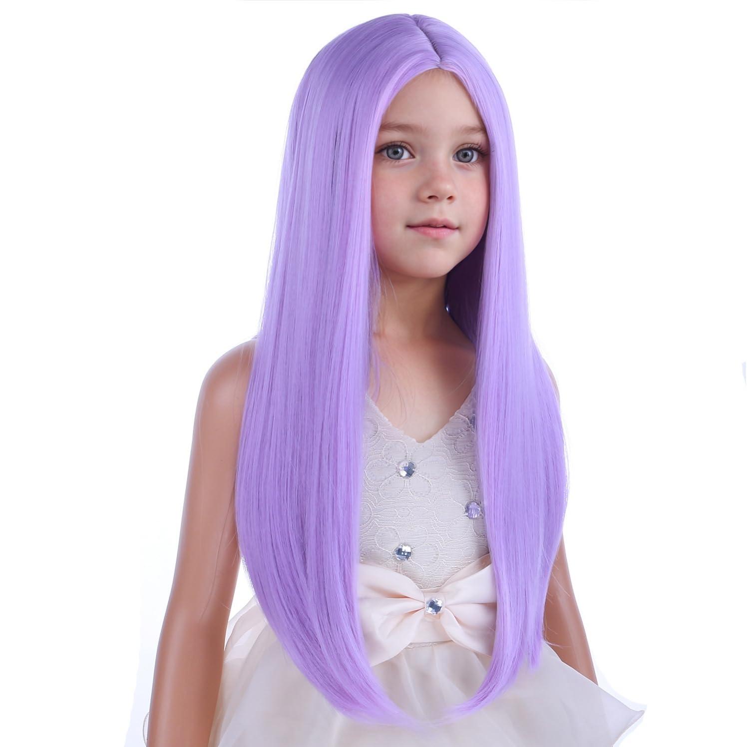 image14 Inches Rainbow Wig Short Wavy Pastel Wig with Bangs Multi Color Wigs for Women Girls Heat Resistant Synthetic Cosplay Costume WigsPurple