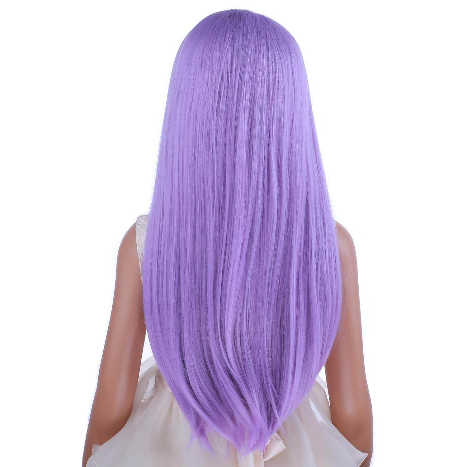 image14 Inches Rainbow Wig Short Wavy Pastel Wig with Bangs Multi Color Wigs for Women Girls Heat Resistant Synthetic Cosplay Costume WigsPurple