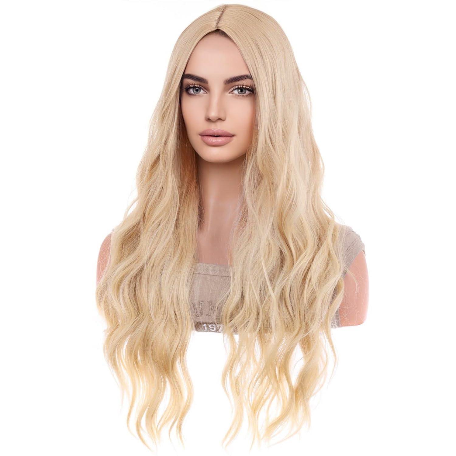 image27 Inches Blonde Wig Long Wavy Ash Blonde Wig for Women Girls Milddle Part Curly Wigs Heat Resistant Synthetic Cosplay WigsAsh Blonde