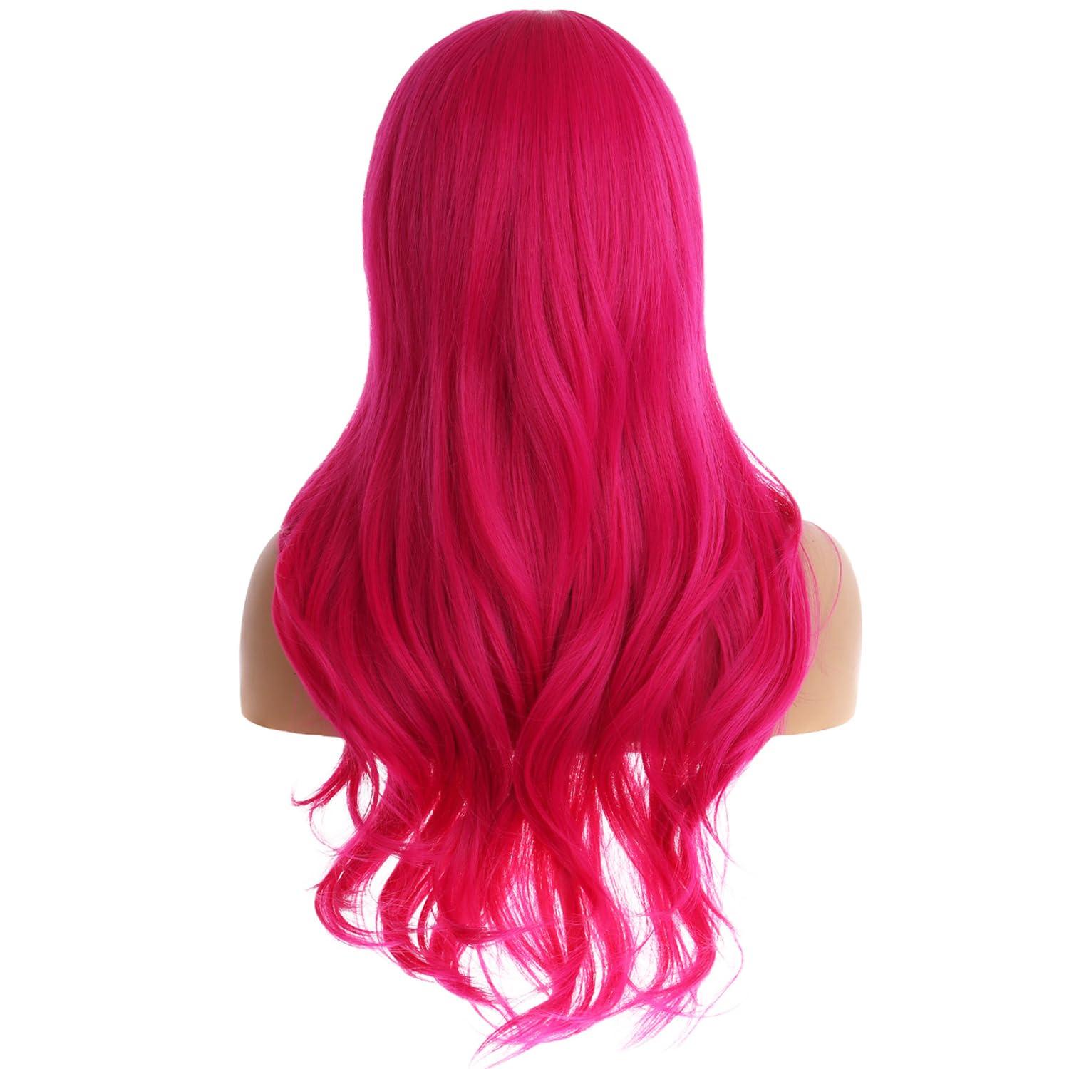 image27 Inches Blonde Wig Long Wavy Ash Blonde Wig for Women Girls Milddle Part Curly Wigs Heat Resistant Synthetic Cosplay WigsHot Pink