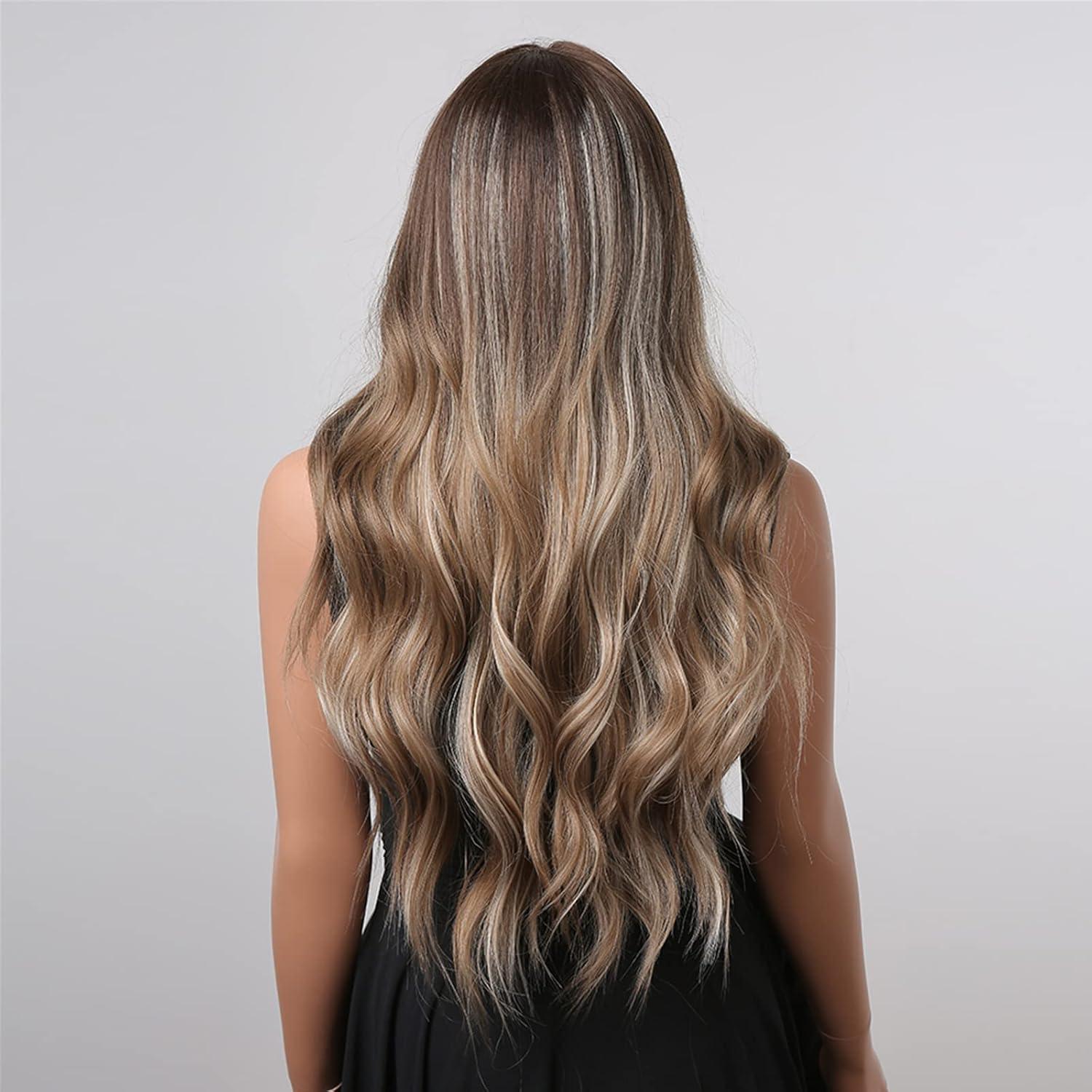 image27 Inches Blonde Wig Long Wavy Ash Blonde Wig for Women Girls Milddle Part Curly Wigs Heat Resistant Synthetic Cosplay WigsOmbre Brown Blonde