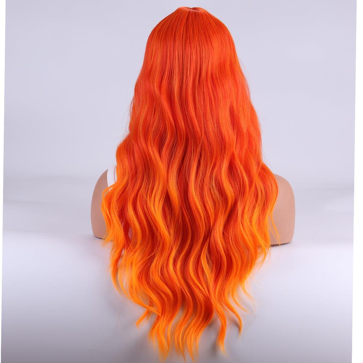 image27 Inches Blonde Wig Long Wavy Ash Blonde Wig for Women Girls Milddle Part Curly Wigs Heat Resistant Synthetic Cosplay WigsOrange Ombre