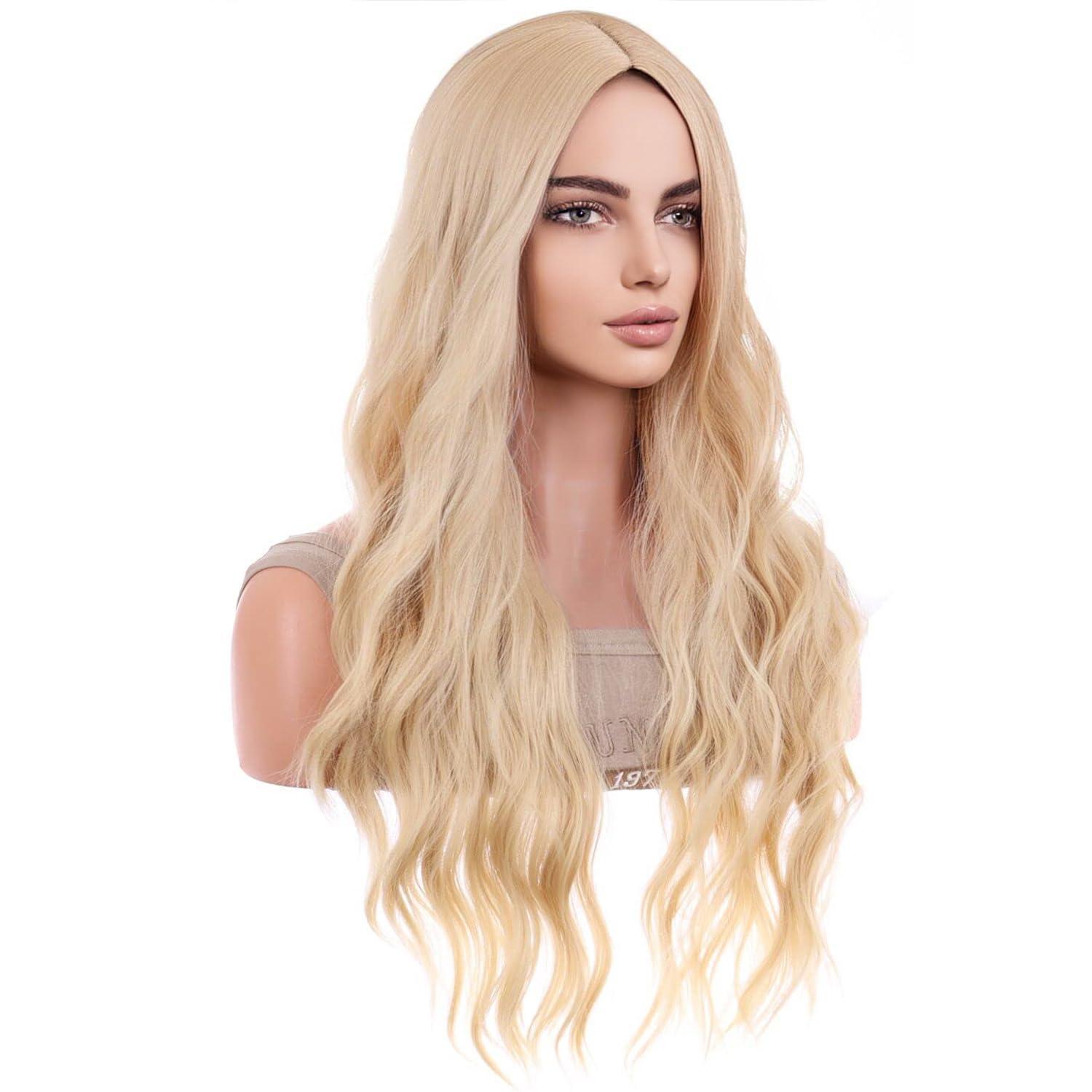 image27 Inches Orange Wig Long Wavy Wig Dark Orange Wig for Women Girls Milddle Part Ginger Wig Heat Resistant Synthetic Hair Cosplay Wig OrangeAsh Blonde