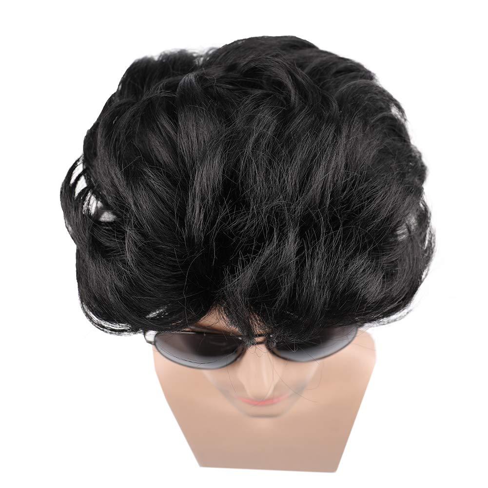 image80s Brown Male Wig Mens Mullet Punk Rocker Light Brown Curly Wig Cosplay Halloween Synthetic HairBlack