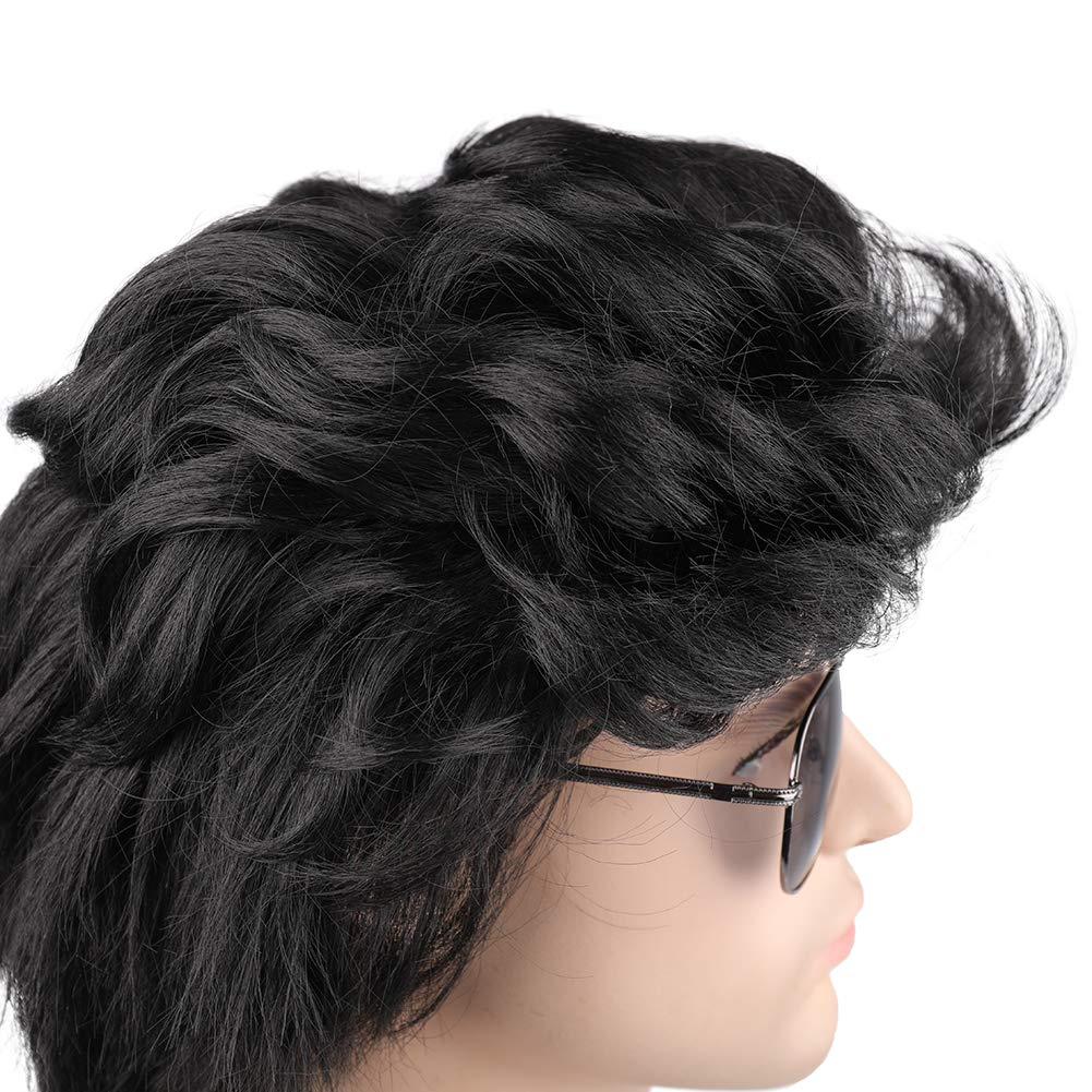 image80s Brown Male Wig Mens Mullet Punk Rocker Light Brown Curly Wig Cosplay Halloween Synthetic HairBlack