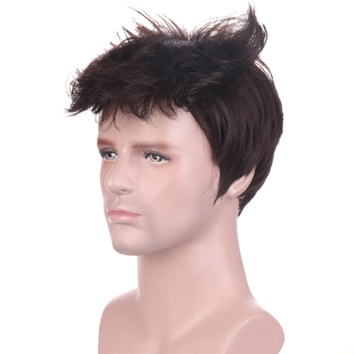 image80s Brown Male Wig Mens Mullet Punk Rocker Light Brown Curly Wig Cosplay Halloween Synthetic HairBrown