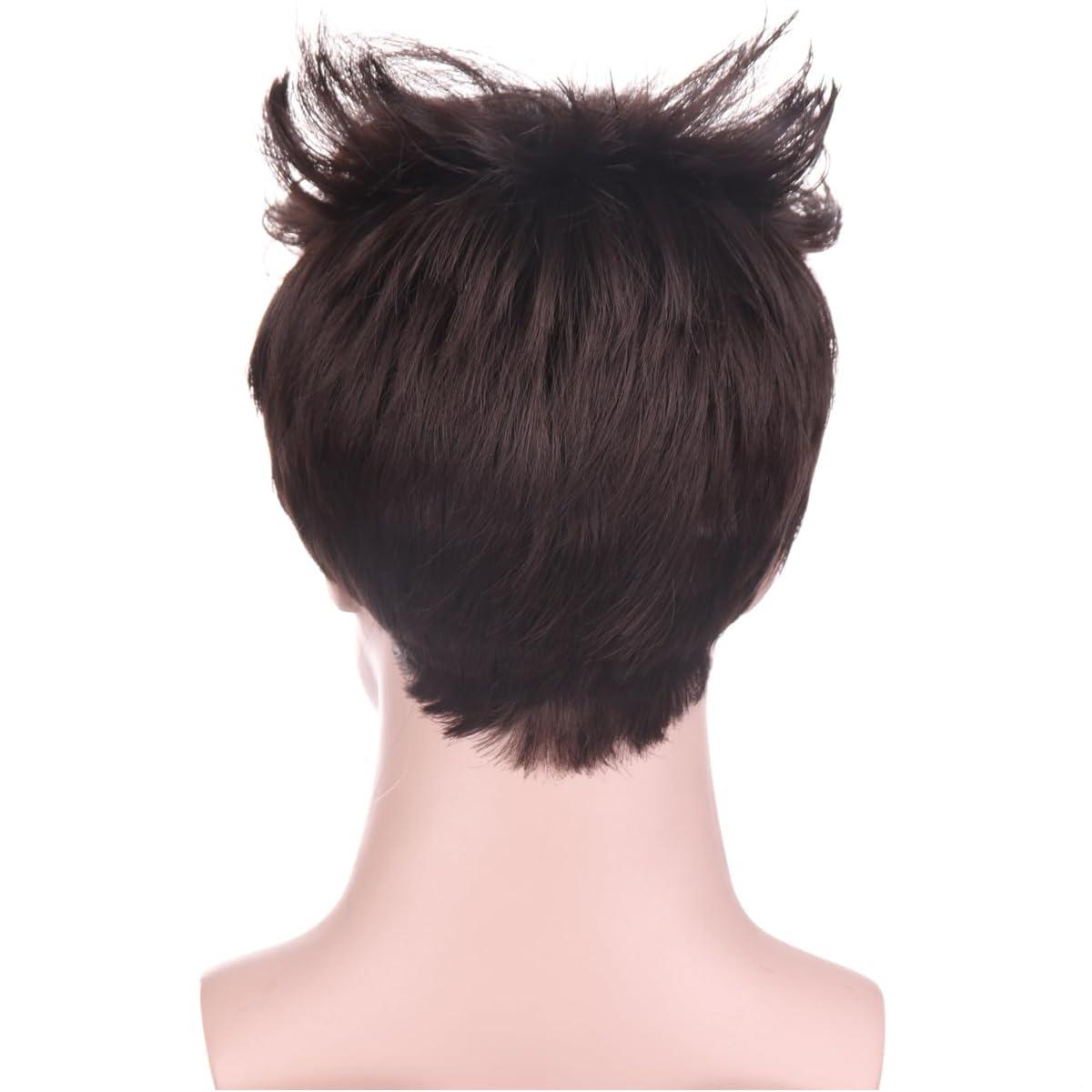 image80s Brown Male Wig Mens Mullet Punk Rocker Light Brown Curly Wig Cosplay Halloween Synthetic HairBrown