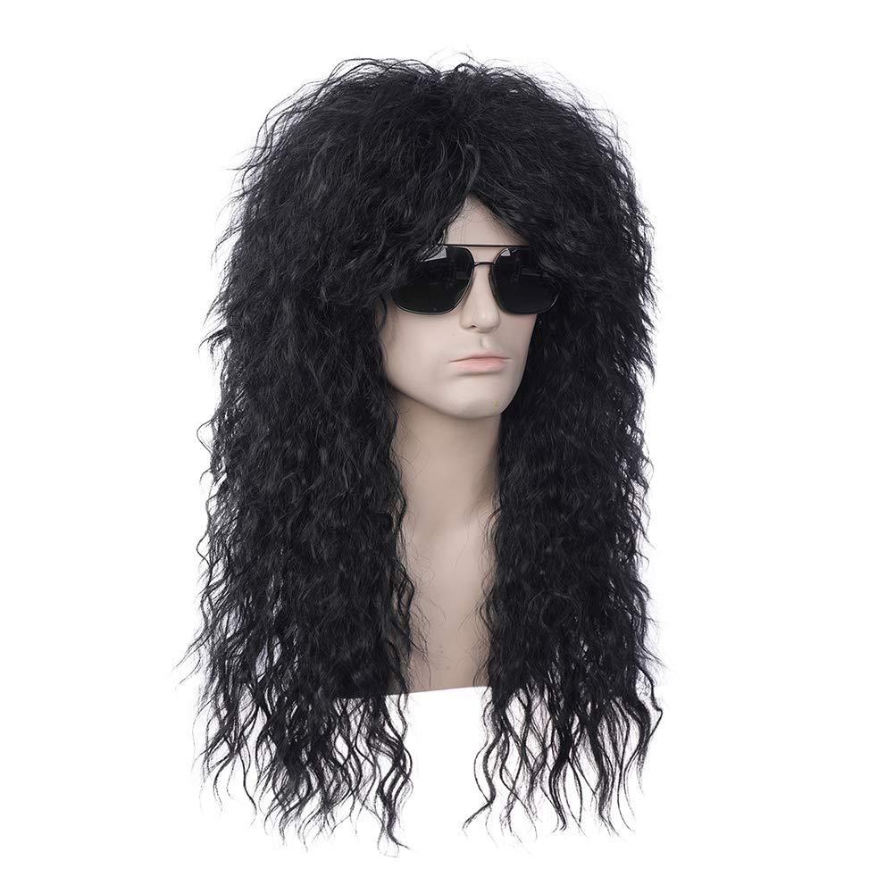 imageBlack 80s Men Wig 70s Heavy MetalMullet Rocker Wig for Men Women Cosplay Party UseBlack