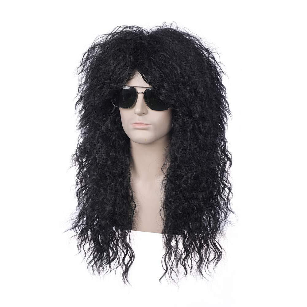 imageBlack 80s Men Wig 70s Heavy MetalMullet Rocker Wig for Men Women Cosplay Party UseBlack