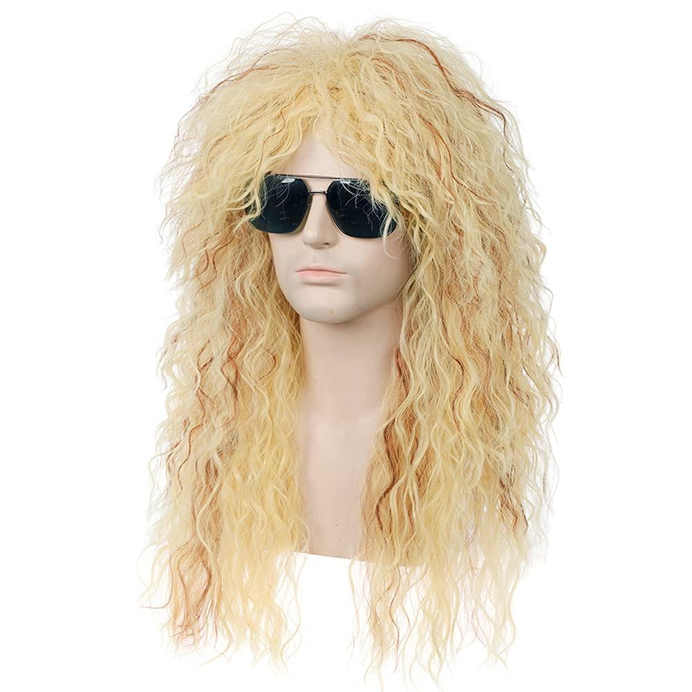 imageBlack 80s Men Wig 70s Heavy MetalMullet Rocker Wig for Men Women Cosplay Party UseBlonde