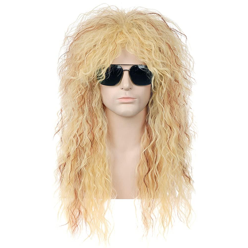 imageBlack 80s Men Wig 70s Heavy MetalMullet Rocker Wig for Men Women Cosplay Party UseBlonde