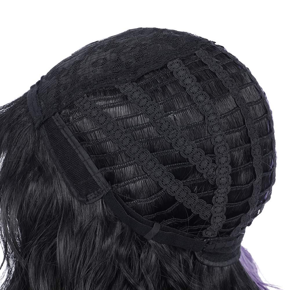 imageBlack and Blonde Wig Two Tone Short Curly Black Blonde Wig With Bangs Split Wigs for Women Heat Resistant Synthetic Hair Two Color Cosplay Party Wigs Half Blonde Half BlackBlack and Purple