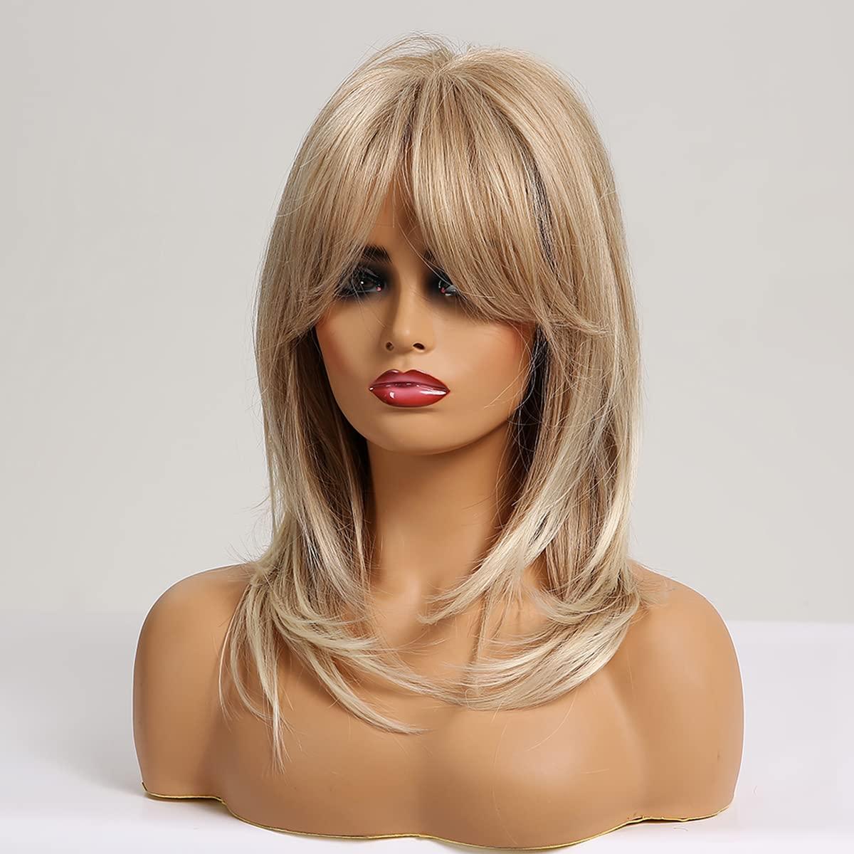 imageBlack and Blonde Wig Two Tone Short Curly Black Blonde Wig With Bangs Split Wigs for Women Heat Resistant Synthetic Hair Two Color Cosplay Party Wigs Half Blonde Half BlackBlonde