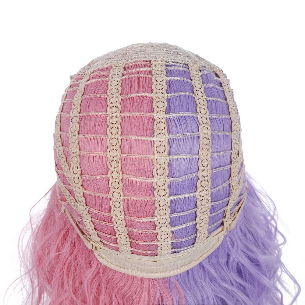 imageBlack and Blonde Wig Two Tone Short Curly Black Blonde Wig With Bangs Split Wigs for Women Heat Resistant Synthetic Hair Two Color Cosplay Party Wigs Half Blonde Half BlackPink and Purple