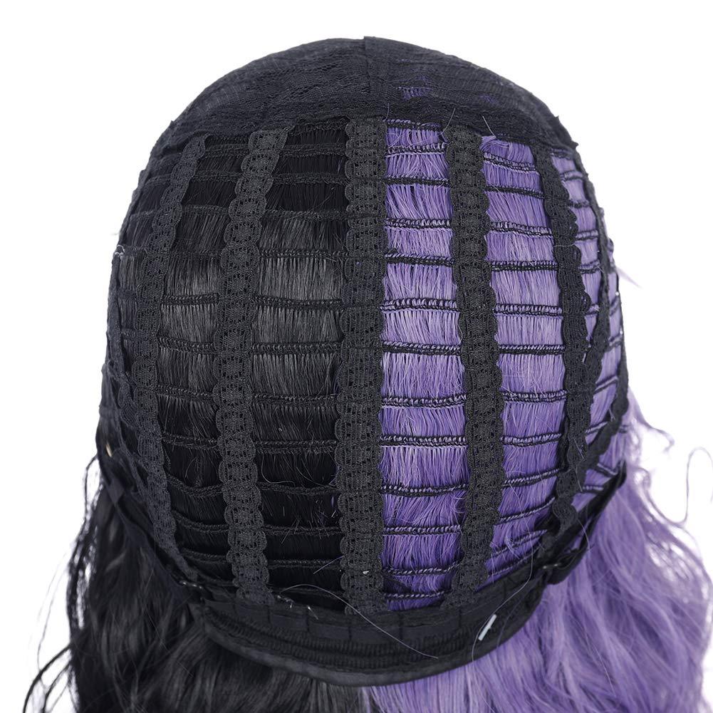 imageBlack and Blonde Wig Two Tone Short Curly Black Blonde Wig With Bangs Split Wigs for Women Heat Resistant Synthetic Hair Two Color Cosplay Party Wigs Half Blonde Half BlackBlack and Purple