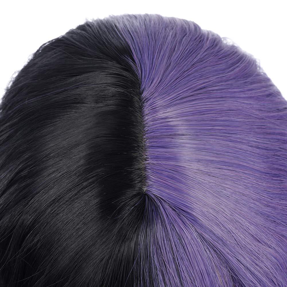 imageBlack and Blonde Wig Two Tone Short Curly Black Blonde Wig With Bangs Split Wigs for Women Heat Resistant Synthetic Hair Two Color Cosplay Party Wigs Half Blonde Half BlackBlack and Purple