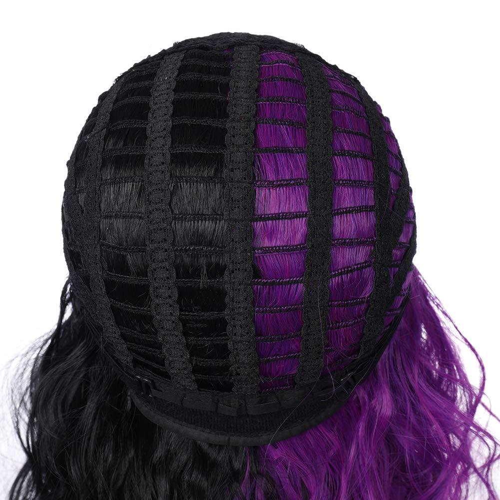 imageBlack and Blonde Wig Two Tone Short Curly Black Blonde Wig With Bangs Split Wigs for Women Heat Resistant Synthetic Hair Two Color Cosplay Party Wigs Half Blonde Half BlackPurple and Black