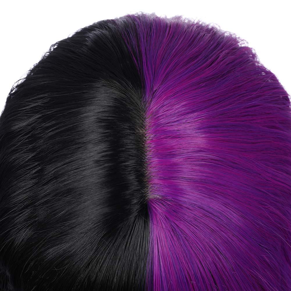 imageBlack and Blonde Wig Two Tone Short Curly Black Blonde Wig With Bangs Split Wigs for Women Heat Resistant Synthetic Hair Two Color Cosplay Party Wigs Half Blonde Half BlackPurple and Black