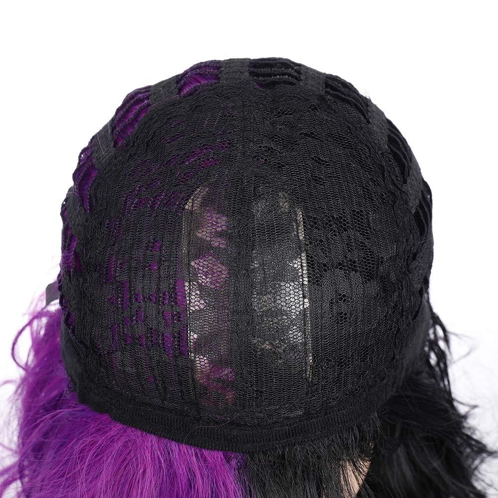 imageBlack and Blonde Wig Two Tone Short Curly Black Blonde Wig With Bangs Split Wigs for Women Heat Resistant Synthetic Hair Two Color Cosplay Party Wigs Half Blonde Half BlackPurple and Black