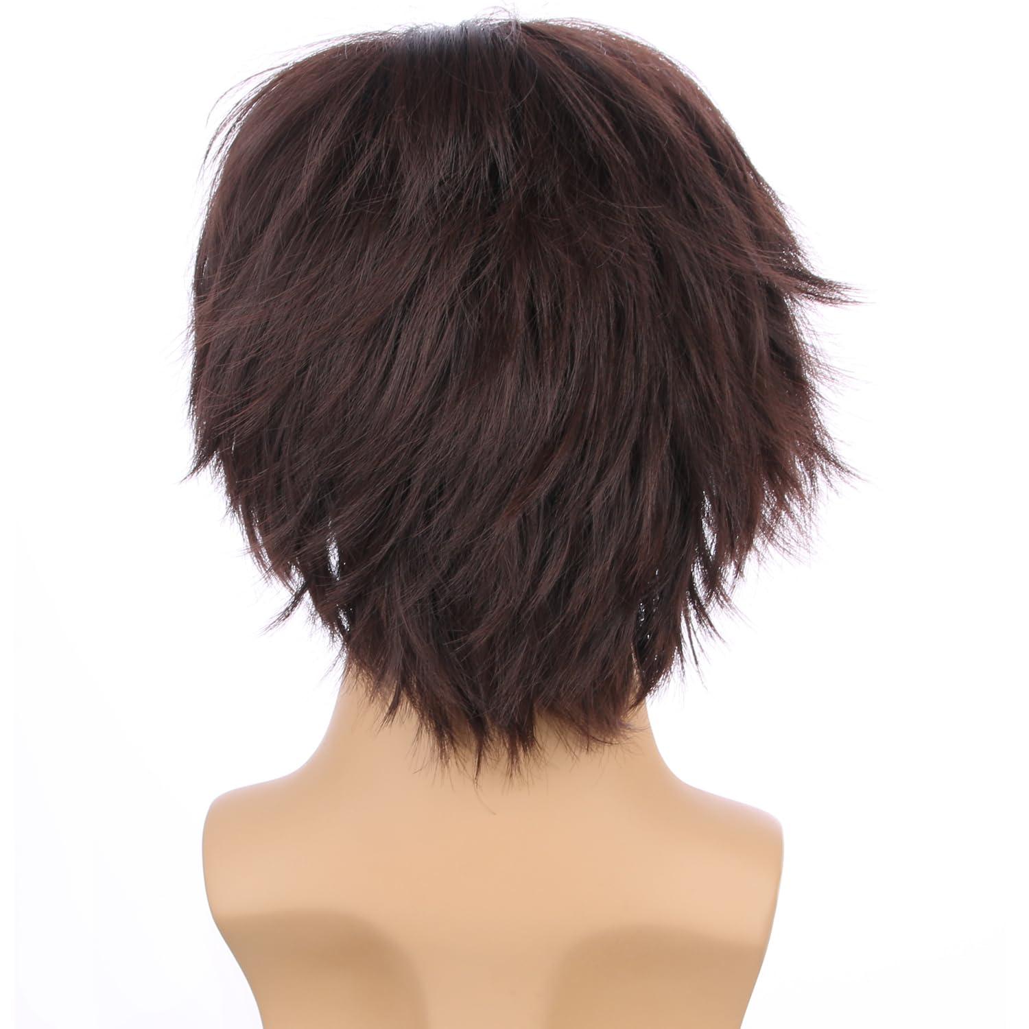 imageBlonde Mens Wigs Short Straight Layer Wigs for Men Male Blonde Short Wig Natural Synthetic Hair Wig Cosplay Party Costume WigBrown