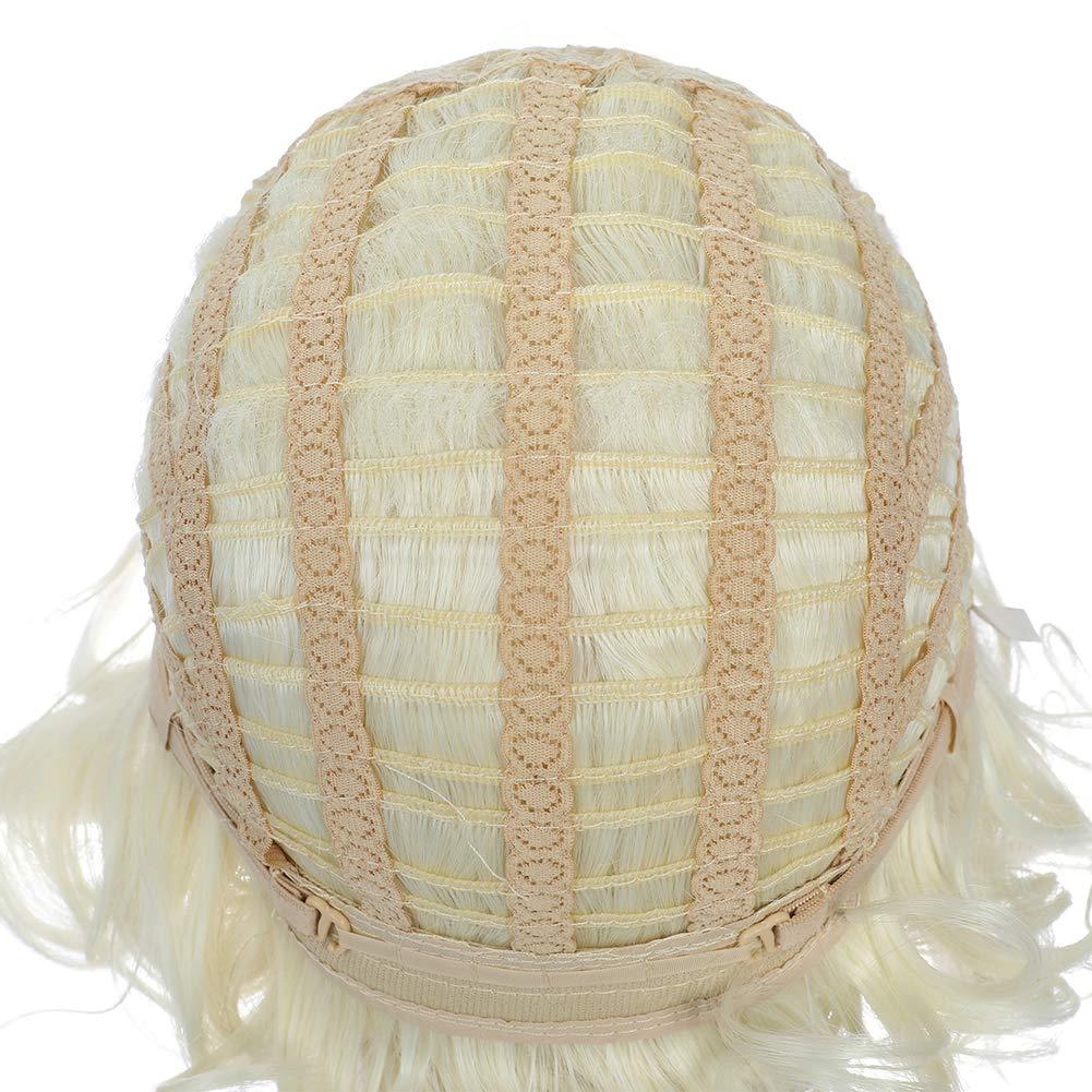 imageBlonde Wig Short Curly Blonde Wig for Women and Girls Natural Wavy Heat Resistant Synthetic Hair Halloween Cosplay Party Costume Daily Wig Platinum BlondePlatinum Blonde