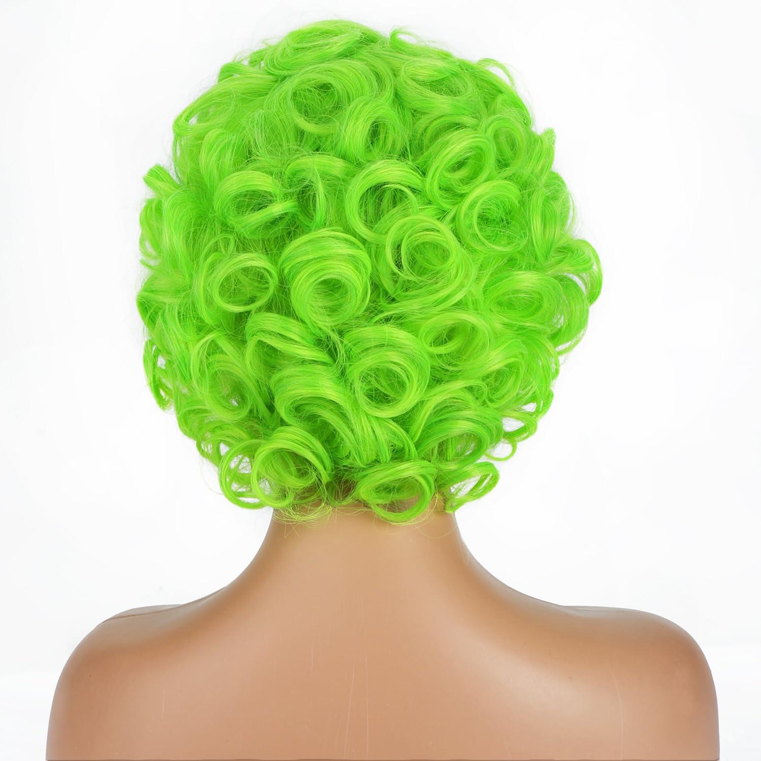 imageBlonde Wig Short Curly Blonde Wig for Women and Girls Natural Wavy Heat Resistant Synthetic Hair Halloween Cosplay Party Costume Daily Wig Platinum BlondeLime Green