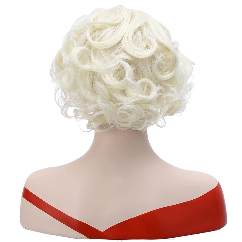 imageBlonde Wig Short Curly Blonde Wig for Women and Girls Natural Wavy Heat Resistant Synthetic Hair Halloween Cosplay Party Costume Daily Wig Platinum BlondePlatinum Blonde