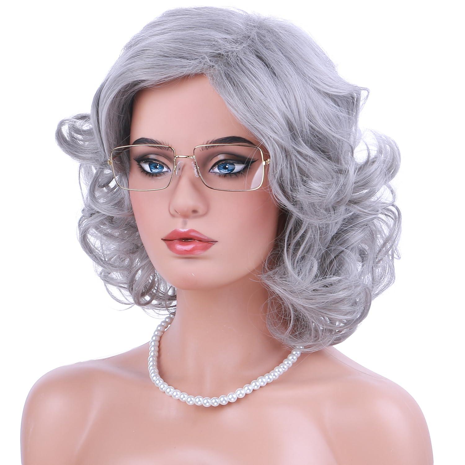 imageBlonde Wig Short Curly Blonde Wig for Women and Girls Natural Wavy Heat Resistant Synthetic Hair Halloween Cosplay Party Costume Daily Wig Platinum BlondeGray
