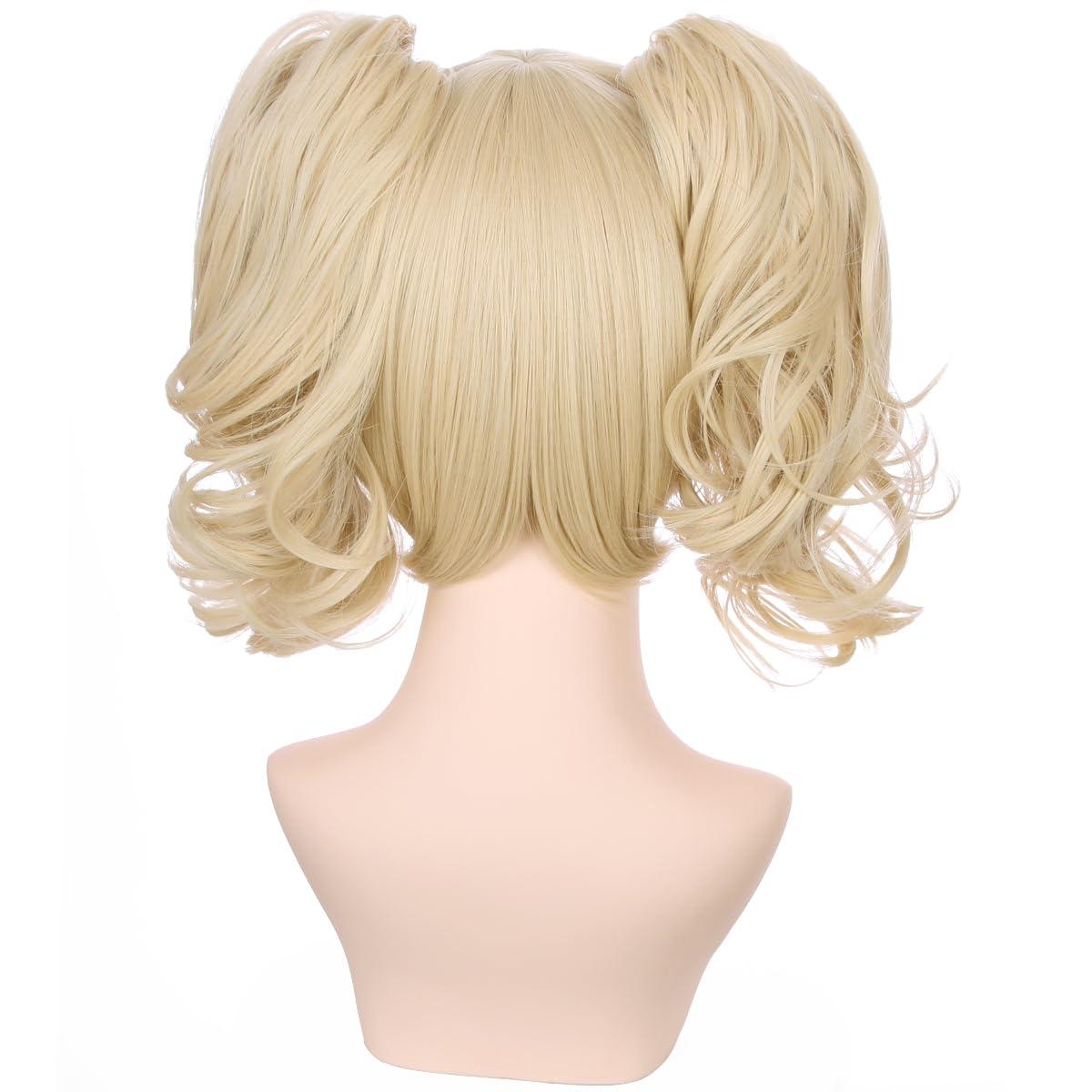 imageBlonde Wig for Kids Girls Short Blonde Ponytail Wig for Child Include 2 Detachable Buns with Clips Synthetic Cosplay Costume WigsBlonde