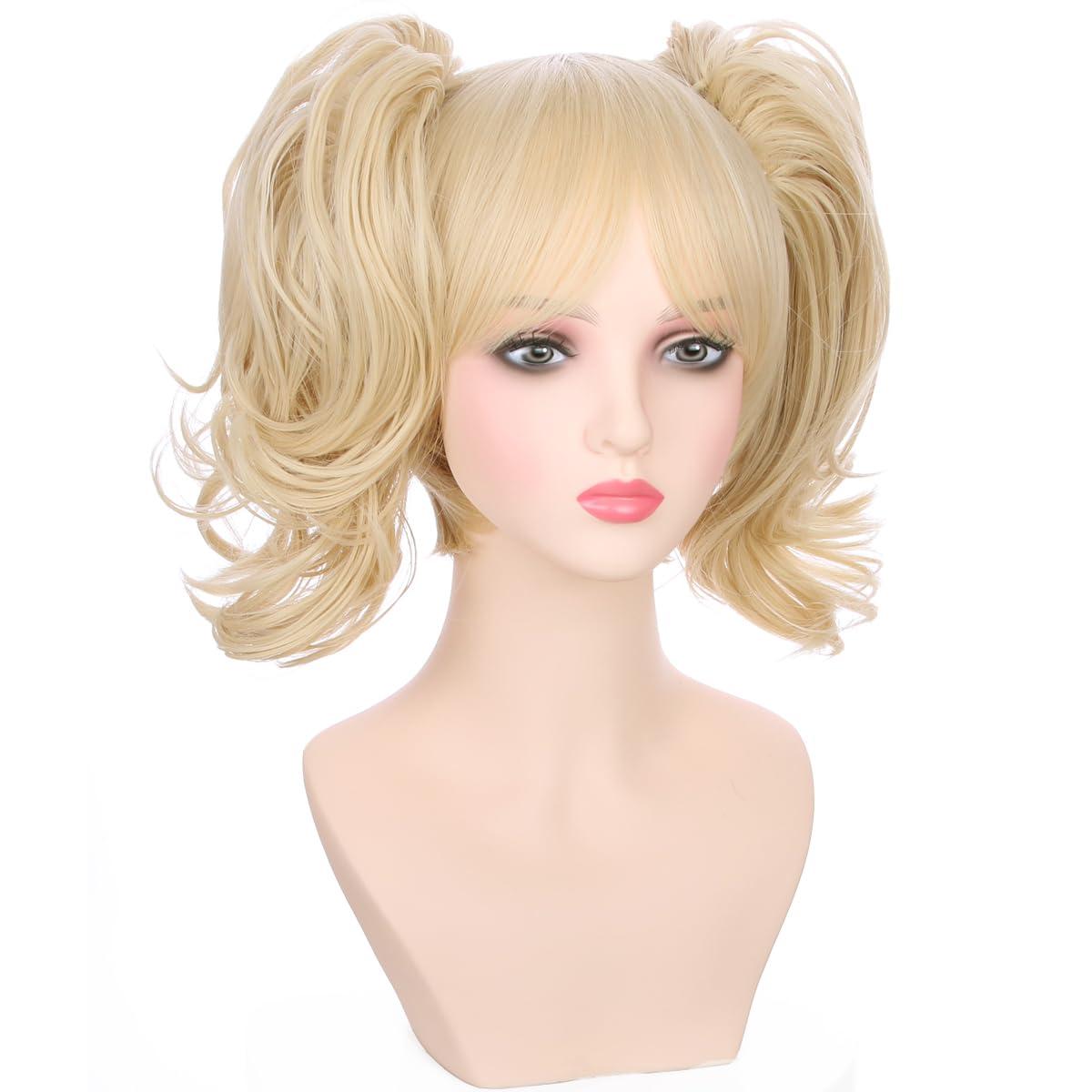 imageBlonde Wig for Kids Girls Short Blonde Ponytail Wig for Child Include 2 Detachable Buns with Clips Synthetic Cosplay Costume WigsBlonde