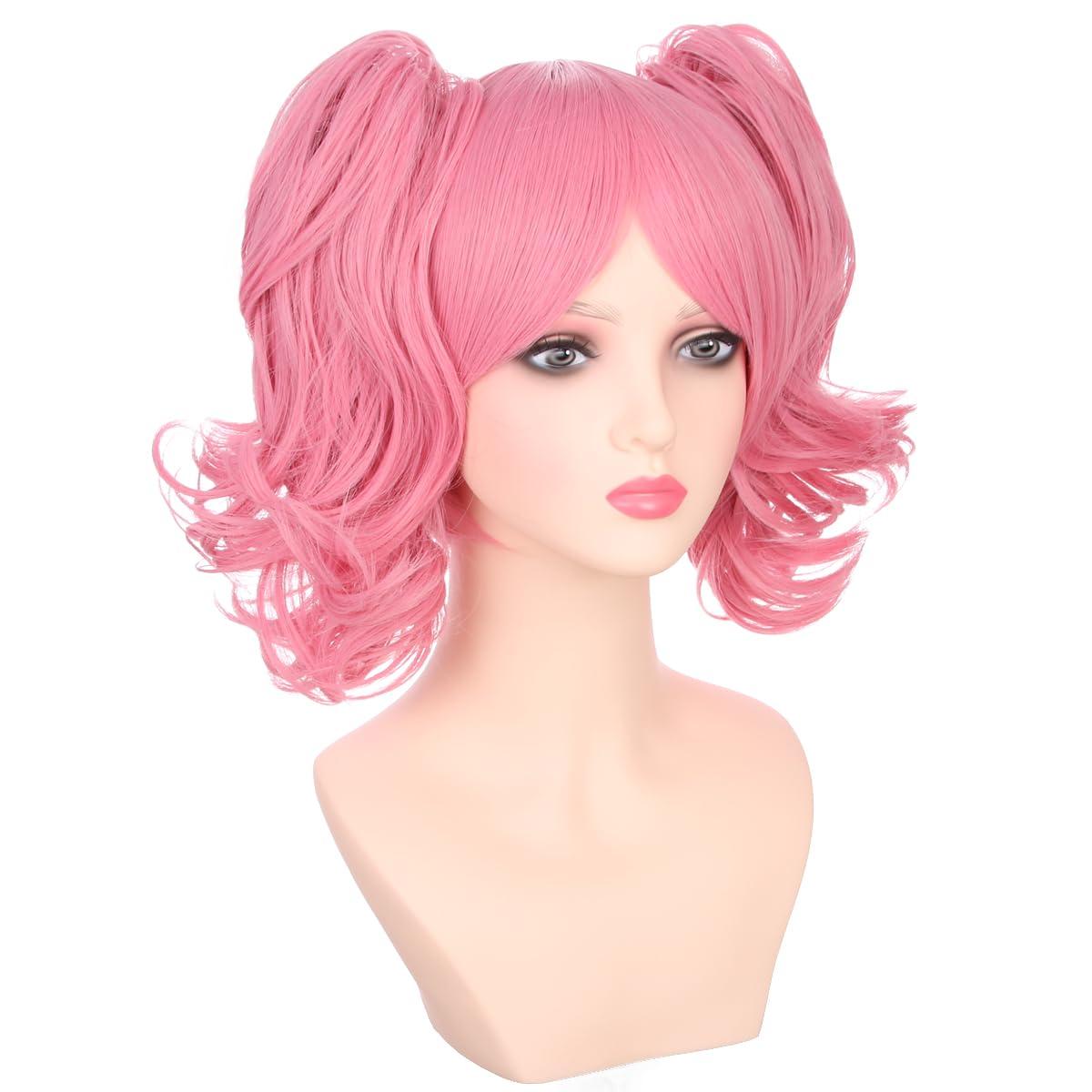 imageBlonde Wig for Kids Girls Short Blonde Ponytail Wig for Child Include 2 Detachable Buns with Clips Synthetic Cosplay Costume WigsPink