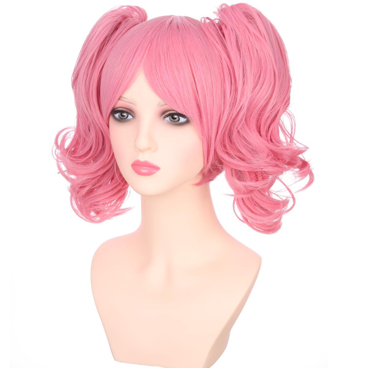 imageBlonde Wig for Kids Girls Short Blonde Ponytail Wig for Child Include 2 Detachable Buns with Clips Synthetic Cosplay Costume WigsPink