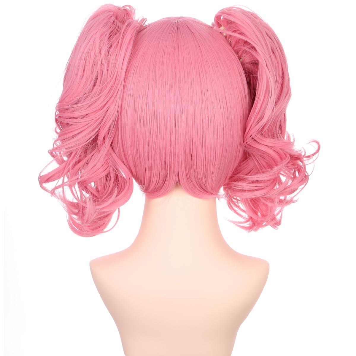 imageBlonde Wig for Kids Girls Short Blonde Ponytail Wig for Child Include 2 Detachable Buns with Clips Synthetic Cosplay Costume WigsPink