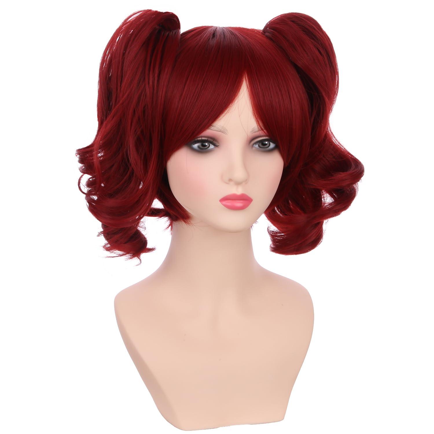 imageBlonde Wig for Kids Girls Short Blonde Ponytail Wig for Child Include 2 Detachable Buns with Clips Synthetic Cosplay Costume WigsRed