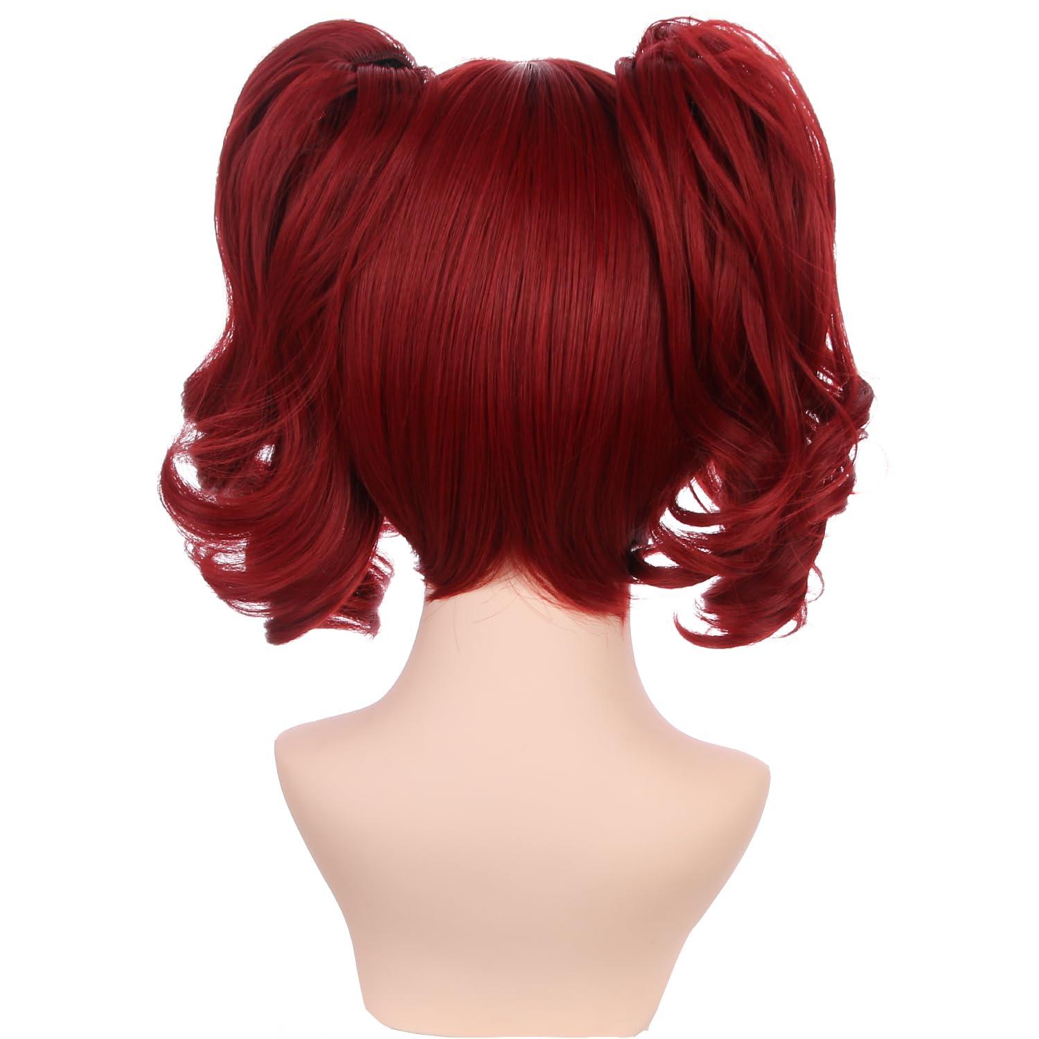 imageBlonde Wig for Kids Girls Short Blonde Ponytail Wig for Child Include 2 Detachable Buns with Clips Synthetic Cosplay Costume WigsRed