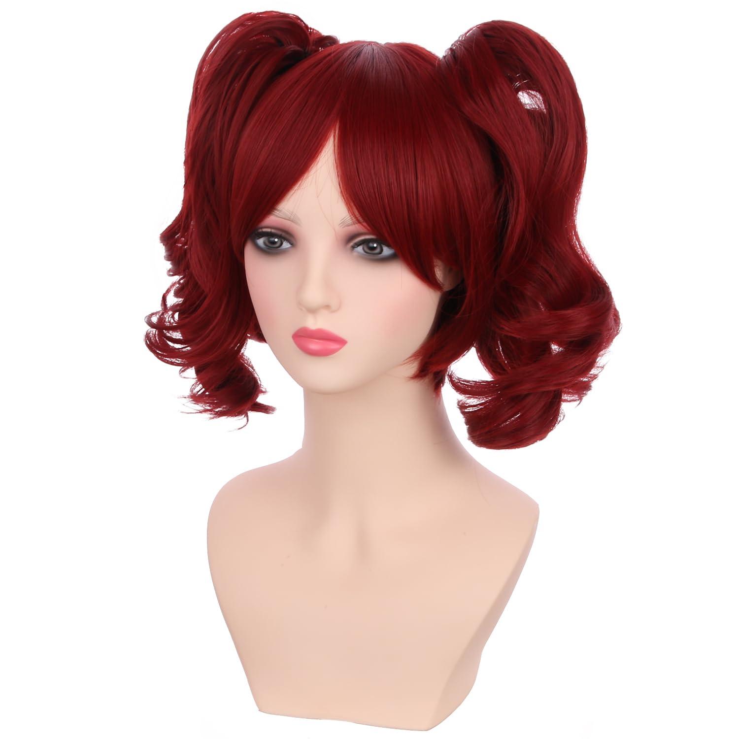imageBlonde Wig for Kids Girls Short Blonde Ponytail Wig for Child Include 2 Detachable Buns with Clips Synthetic Cosplay Costume WigsRed