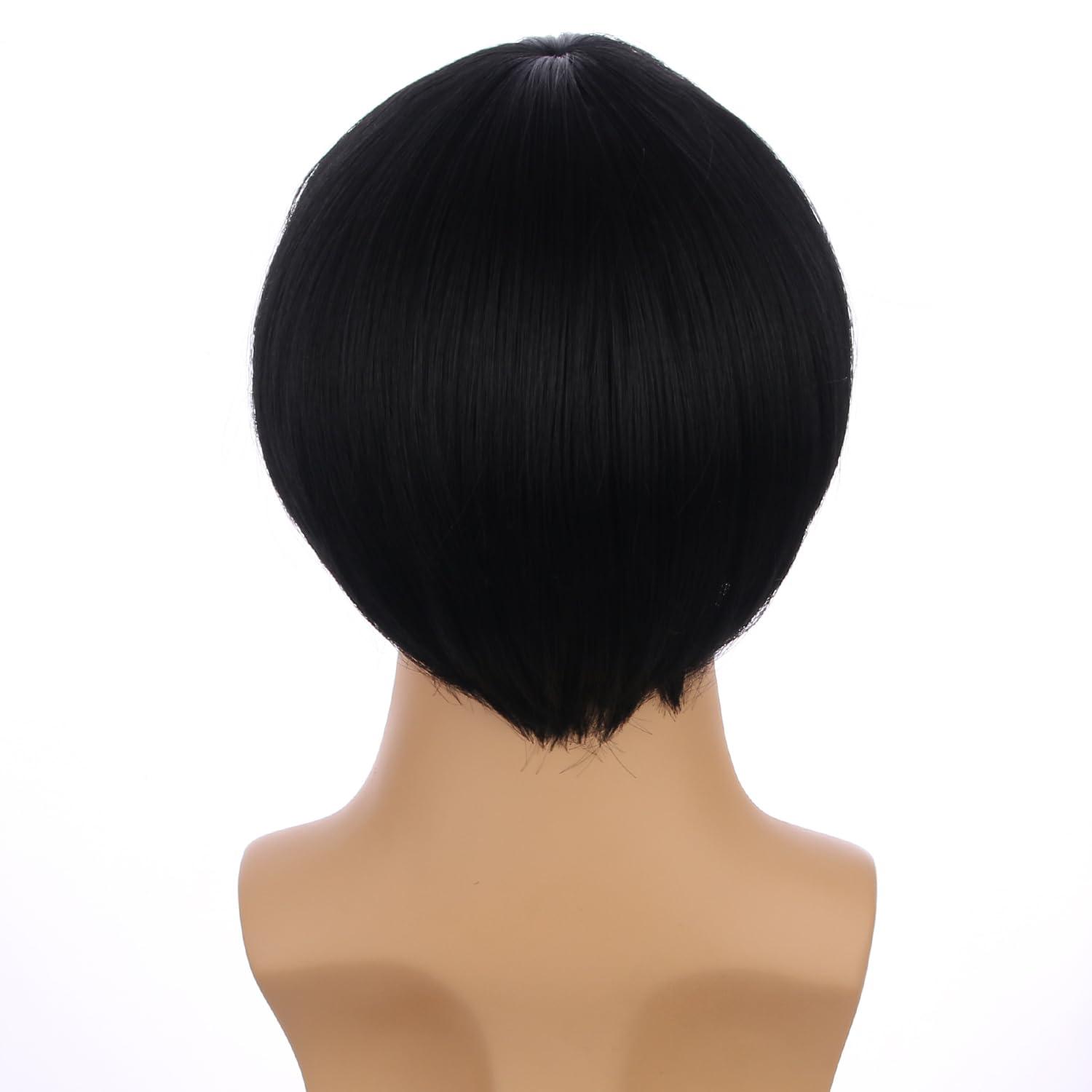 imageBoys Dark Brown Mushroom Wig Kids Short Brown Bowl Cut Wigs Children Synthetic Wigs for Halloween Cosplay Party CostumeBlack