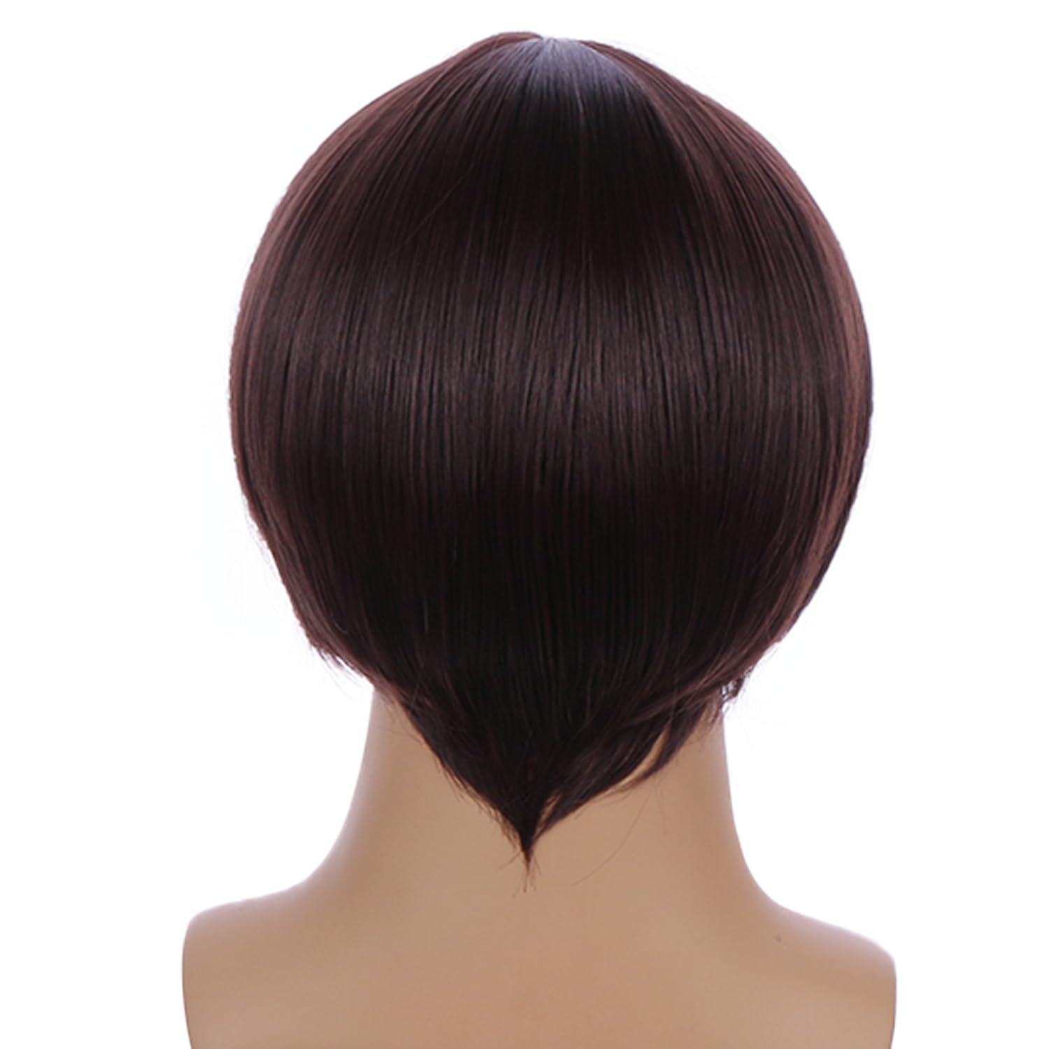 imageBoys Dark Brown Mushroom Wig Kids Short Brown Bowl Cut Wigs Children Synthetic Wigs for Halloween Cosplay Party CostumeBrown