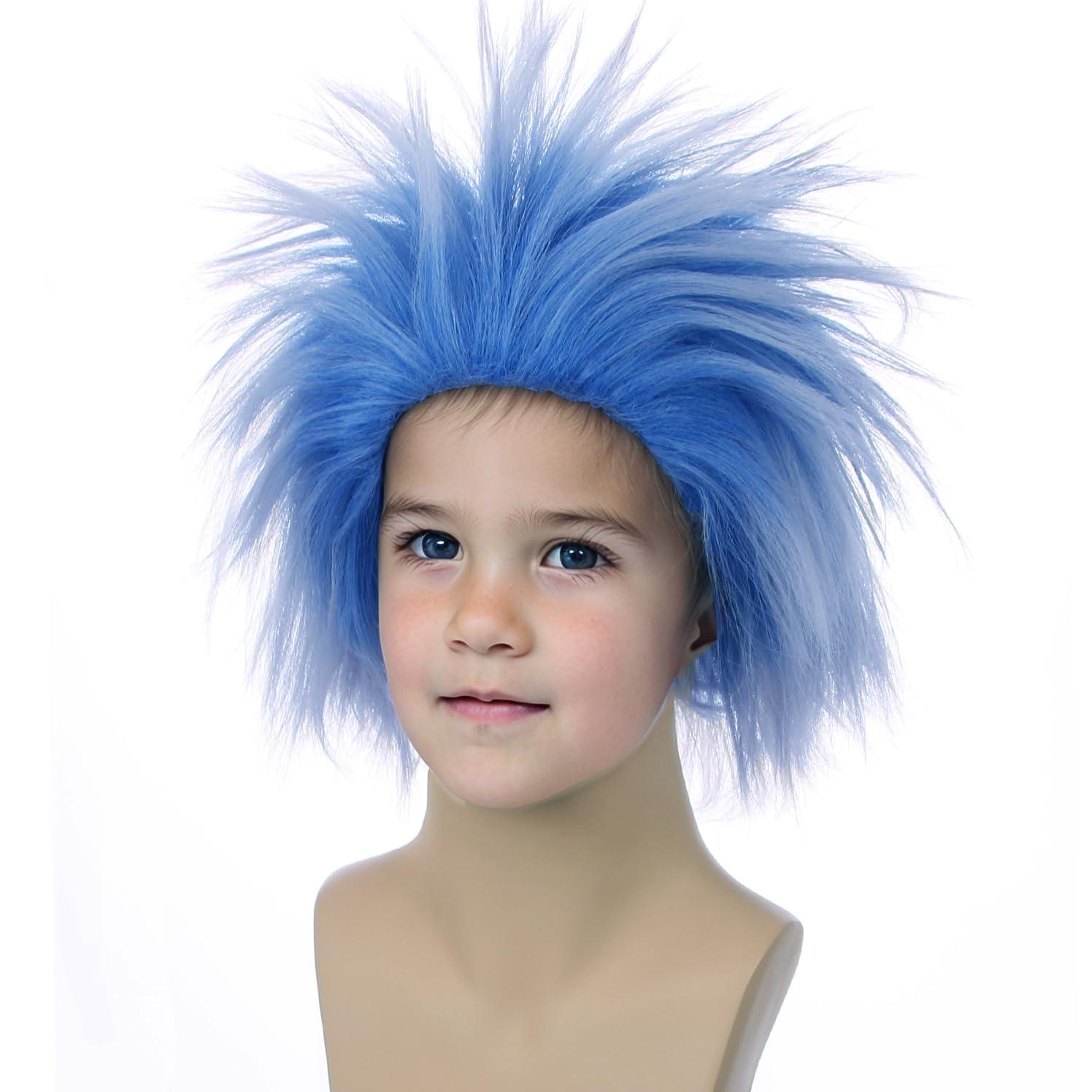 imageCrazy Blue Wig for Kids Boys Short Blue Spkiy Wig Children Blue Ombre Wigs Funny Cosplay Halloween Costume Party Wigs