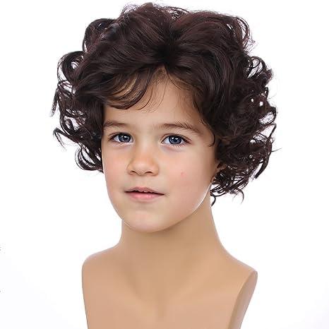 imageDark Brown Curly Wig for Boys Kids Short Brown Curly Cosplay Wigs Children Synthetic Halloween Costume WigsDark Brown
