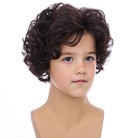 imageDark Brown Curly Wig for Boys Kids Short Brown Curly Cosplay Wigs Children Synthetic Halloween Costume WigsDark Brown
