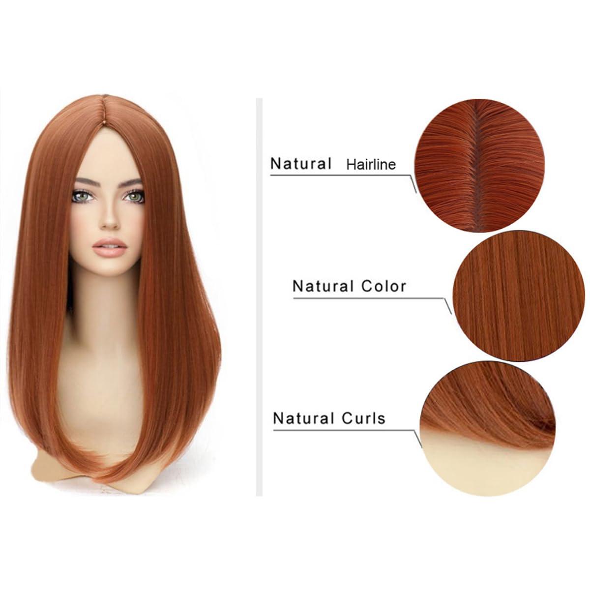 imageDark Orange for Women Long Straight Orange Wig Ginger Wigs Auburn Wigs Heat Resistant Synthetic HairDark Orange